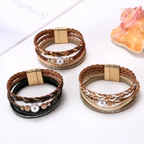 Bohemia Pearls Leather Weave Bracelet for Women