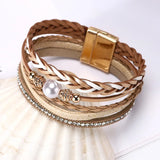 Bohemia Pearls Leather Weave Bracelet for Women