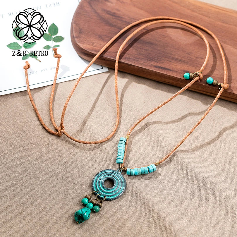 Bohemia Jewelry Long Necklace Wooden Beads Sweater Goth Chain