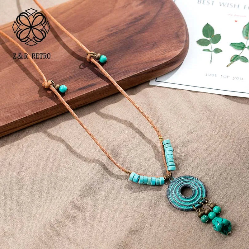 Bohemia Jewelry Long Necklace Wooden Beads Sweater Goth Chain