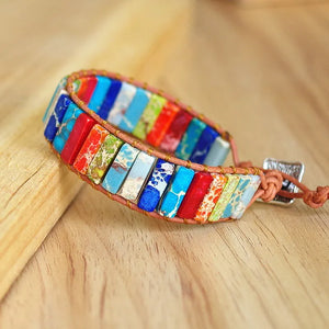 Bohemia Leather Wrap Bracelet Natural Stone 7 Chakra Jewelry Charm Bracelets