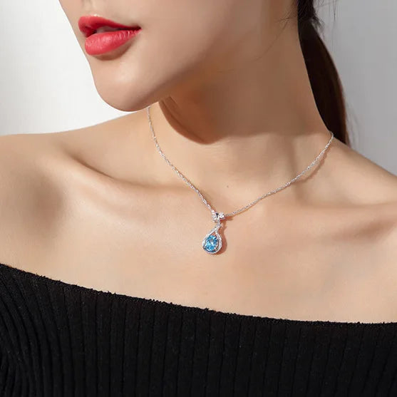 Bohemia Little Pipa Aquamarine Pendant Necklace 925 Silver