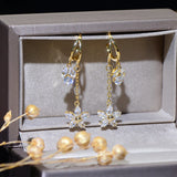 Bohemia Long Flower Leaf Women Earring 14K Zircon Stud Earrings
