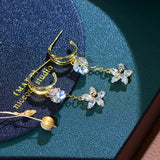 Bohemia Long Flower Leaf Women Earring 14K Zircon Stud Earrings