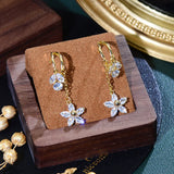 Bohemia Long Flower Leaf Women Earring 14K Zircon Stud Earrings
