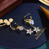 Bohemia Long Flower Leaf Women Earring 14K Zircon Stud Earrings