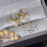 Bohemia Long Flower Leaf Women Earring 14K Zircon Stud Earrings