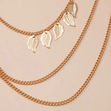 Bohemia Metal Multilayer Tassel Leaf Shoulder Chain Necklace