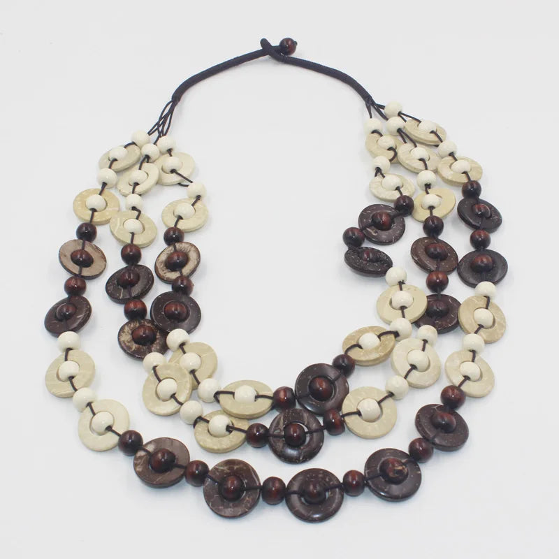 Bohemia Multi-Layer Wood Bead Coconut Shell Necklace