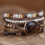 Bohemia Leather Wrap Bracelet Coffee Agates Beaded Strand Boho Jewelry