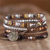 Bohemia Leather Wrap Bracelet Coffee Agates Beaded Strand Boho Jewelry