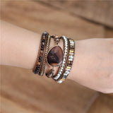Bohemia Leather Wrap Bracelet Coffee Agates Beaded Strand Boho Jewelry