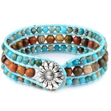 Bohemia Stone Leather Bracelet Multicolor Flower Bead String Bracelets