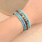 Bohemia Stone Leather Bracelet Multicolor Flower Bead String Bracelets