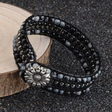 Bohemia Stone Leather Bracelet Multicolor Flower Bead String Bracelets