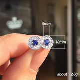 925 Silver Blue Diamond Hoop Earrings Classic Sapphire Circle Cartilage Jewelry