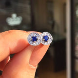 925 Silver Blue Diamond Hoop Earrings Classic Sapphire Circle Cartilage Jewelry
