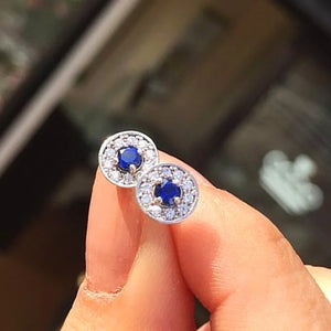 925 Silver Blue Diamond Hoop Earrings Classic Sapphire Circle Cartilage Jewelry