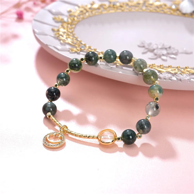 Bohemia Natural Stone Green Agates Bracelet 8mm Beads 7.5inch Y969