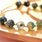 Bohemia Natural Stone Green Agates Bracelet 8mm Beads 7.5inch Y969