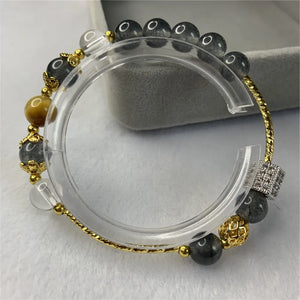 Bohemia Style Gray Jades 8mm Round Bracelet with Zinc Pendant