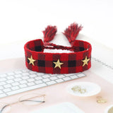 Bohemia Woven Tassel Bracelet for Women Star Rivet Wrist Strap Jewelry