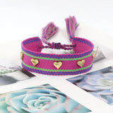 Bohemia Personality Woven Tassel Bracelet Alloy Heart Shape Rivet Wrist Starp