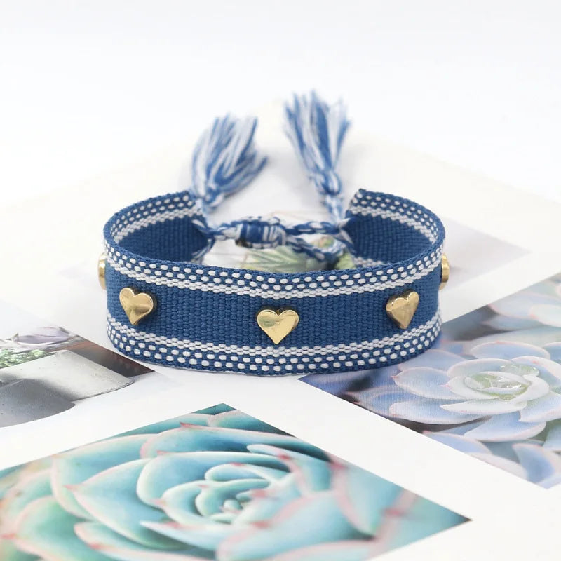 Bohemia Personality Woven Tassel Bracelet Alloy Heart Shape Rivet Wrist Starp