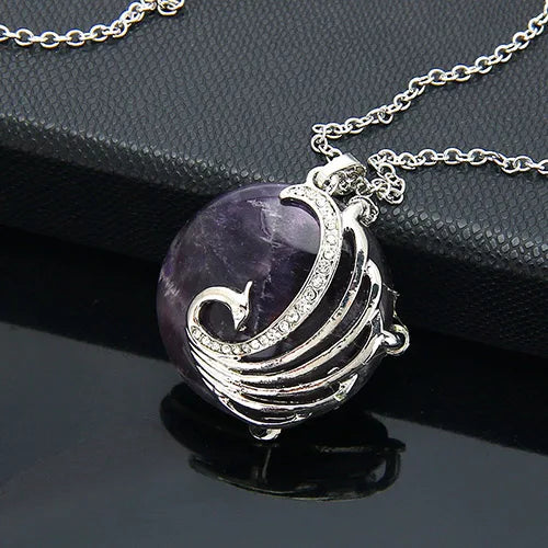 Bohemia Phoenix stone pendant necklace woman druzy Purple stone Chakras opal
