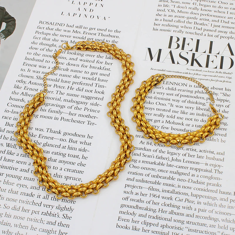 Bohemia Popcorn Stainless Steel Chains Necklaces Bracelets Set