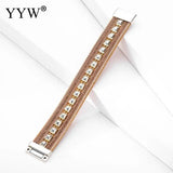 Bohemia Pu Leather Cord Bracelets High Metal Rivet Beading Magnetic Bangle
