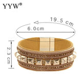 Bohemia Pu Leather Cord Bracelets High Metal Rivet Beading Magnetic Bangle
