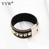Bohemia Pu Leather Cord Bracelets High Metal Rivet Beading Magnetic Bangle