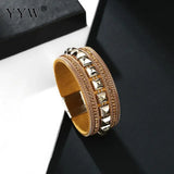 Bohemia Pu Leather Cord Bracelets High Metal Rivet Beading Magnetic Bangle