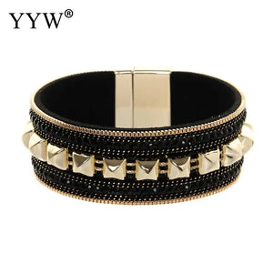 Bohemia Pu Leather Cord Bracelets High Metal Rivet Beading Magnetic Bangle