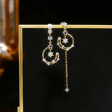 Bohemia Asymmetrical Tassel Earrings 14K Zircon Studs