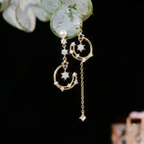 Bohemia Asymmetrical Tassel Earrings 14K Zircon Studs