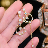 Bohemia Asymmetrical Tassel Earrings 14K Zircon Studs