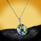 Bohemia Silver Necklace Enamel Circle Leaf Pendant Choker Short Chain Jewelry