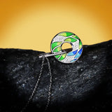 Bohemia Silver Necklace Enamel Circle Leaf Pendant Choker Short Chain Jewelry