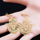 Bohemia Stainless Steel Big Earrings Women Fatima Hamsa Hand Stud Earrings