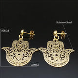 Bohemia Stainless Steel Big Earrings Women Fatima Hamsa Hand Stud Earrings