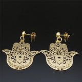 Bohemia Stainless Steel Big Earrings Women Fatima Hamsa Hand Stud Earrings