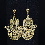Bohemia Stainless Steel Big Earrings Women Fatima Hamsa Hand Stud Earrings