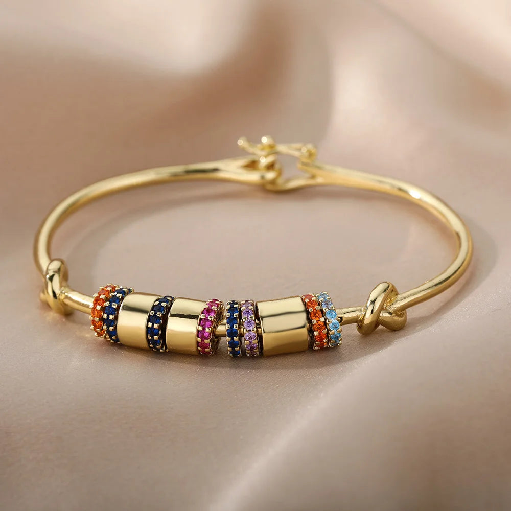 Bohemia Zircon Bangle Bracelet Stainless Steel Women's Boho Jewelry