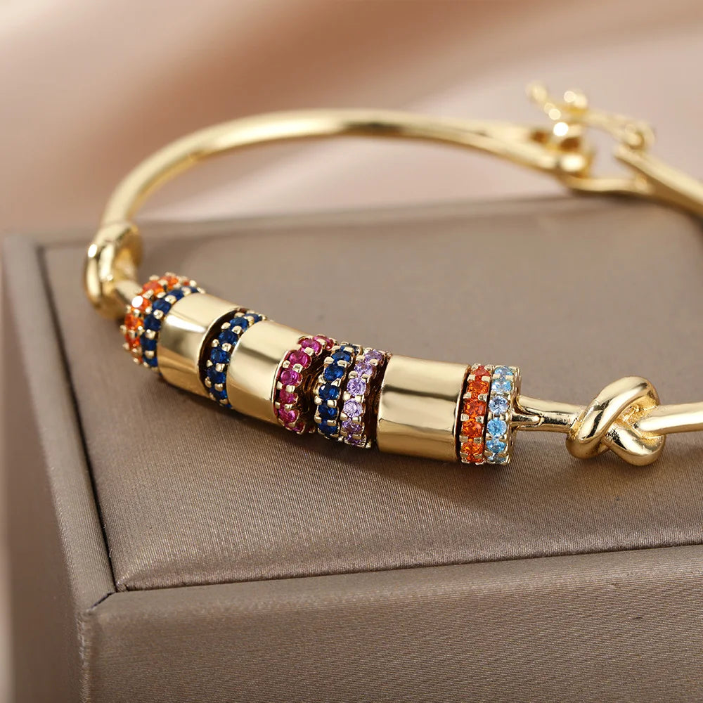 Bohemia Zircon Bangle Bracelet Stainless Steel Women's Boho Jewelry