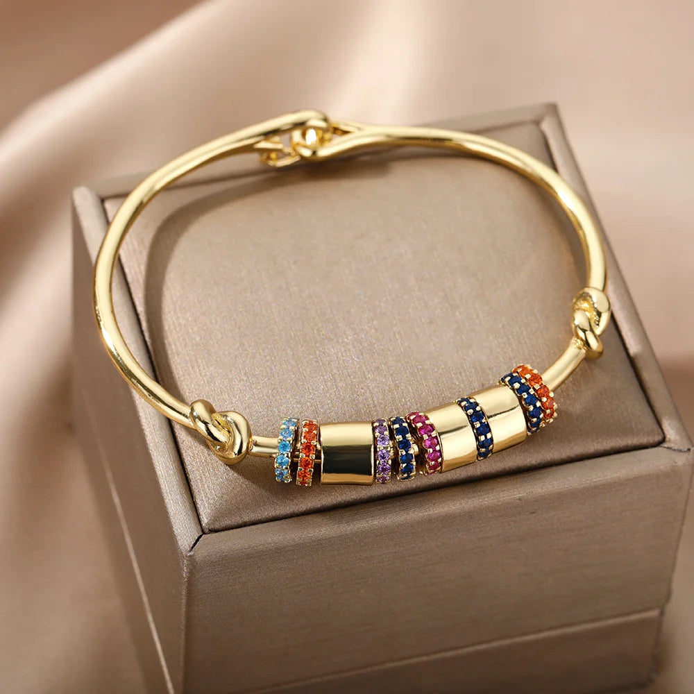 Bohemia Zircon Bangle Bracelet Stainless Steel Women's Boho Jewelry