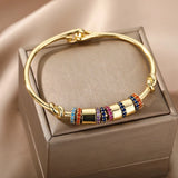 Bohemia Zircon Bangle Bracelet Stainless Steel Women's Boho Jewelry