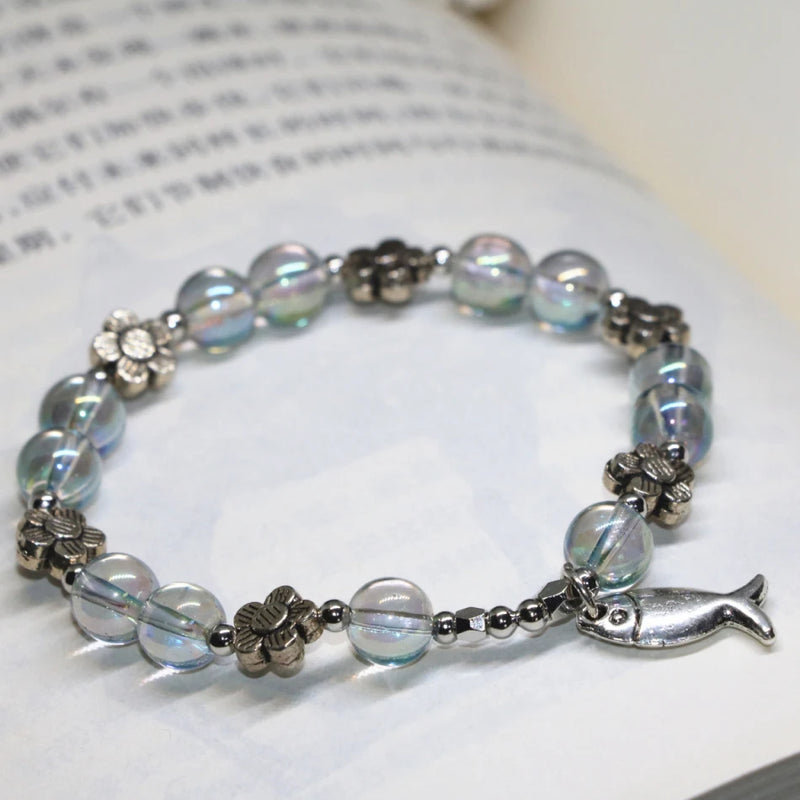 Bohemia Style Women Beaded Bracelet Crystal Round Beads Fish Flower Jewelry