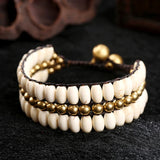 Bohemia Style Turquoise Copper Beads Hand-Woven Double Row Women Bracelet